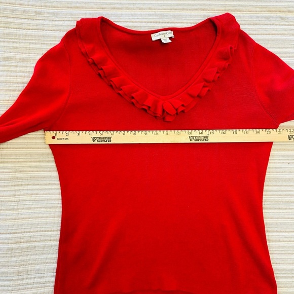 Coldwater Creek Red Ruffle Neck Sweater, Size L - Picture 3 of 11